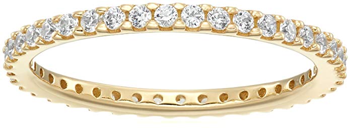 Platinum or Gold Plated Sterling Silver All-Around Band Ring set with Round Swarovski Zirconia