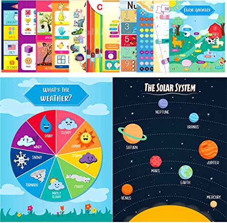 Youngever 13 Pack Laminated Educational Preschool Posters for Toddlers and Kids, Learning Posters, Classroom Posters, Teaching Posters, Alphabet ABC Posters, with Solar System (16 x 11 inch)