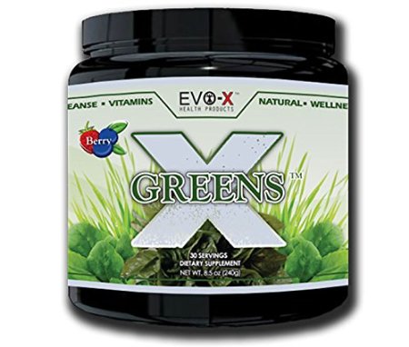 GREENS-X 30 Servings 1 Super Greens Supplement Non-GMO Gluten Free Powerful Probiotic Supergreen Herbal Blend EVO-X 100 Platinum Guaranteed Berry