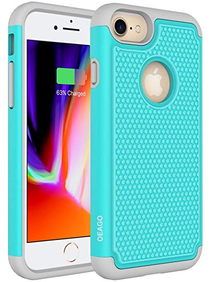 OEAGO iPhone 8 Case, iPhone 7 Case Cover [Drop Protection] [Shock Proof] Hybrid Dual Layer Rubber Plastic Impact Defender Rugged Slim Hard Case Cover Shell for Apple iPhone 8 / iPhone 7 - Teal