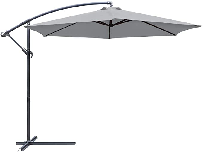 Greesum Offset Umbrella 10FT Cantilever Patio Hanging Umbrella Outdoor Market Umbrella with Crank and Cross Base (Gray)