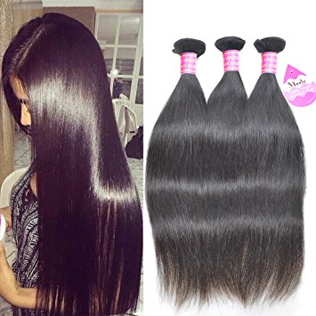 Meetu Brazilian Straight Virgin Human Hair 3 Bundles 10inch 7a Grade Unprocessed Virgin Remy Hair Weave Extensions with Natural Black Color 100g/Piece