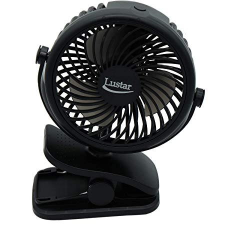 Lustar Portable Battery Operated Fan-3 Speeds Clip On Mini Desk Fan, Rechargeable Personal USB Powered Fan with 360°Rotation, Black