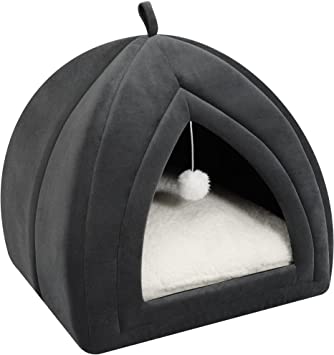 TILLYOU Cat Bed for Indoor Cats, 2-in-1 Cat House for Indoor Cats Clearance, Comfort Cat Tent with Removable Washable Cushioned Pillow