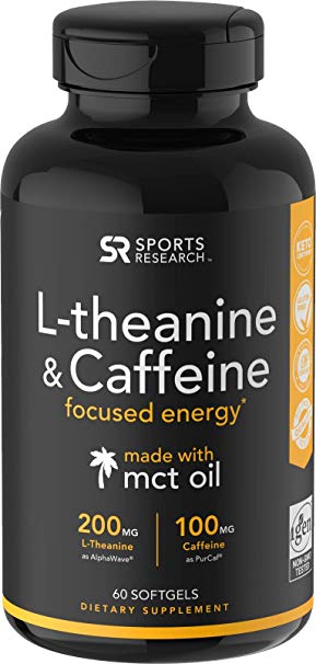 L-Theanine Caffeine with Coconut MCT Oil ~ Nootropic Supplement for Focused Energy ~ Keto Certified & Non-GMO Verified (60 Softgels)