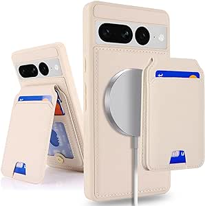 for Google Pixel 7 Pro case with Credit Card Holder, fits Pixel 7 Pro Leather Case Wallet for Women Compatible Wallet Detachable 2-in-1 for Men-Beige