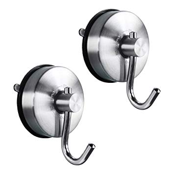 JOMOLA 2PCS Powerful Vacuum Suction Cup Hook Kitchen Utensil Storage Organizer Removable shower hooks with Suction Cup Holder towel hanger stainless steel Brushed Finish