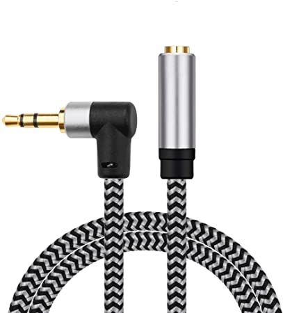 Morelecs Right Angle Aux Extension Cable 4ft 3.5mm 1/8 Aux Stereo Audio Cable Male to Female Stereo Audio Extension Adapter Cable Nylon Braided AUX Cord Compatible Phones, Headphones,Speakers,PC