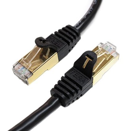 Tera Grand - Premium CAT7 Double Shielded 10 Gigabit 600MHz Ethernet Patch Cable for Modem Router LAN Network - Built with Gold Plated and Shielded RJ45 Connectors 7 Feet Black