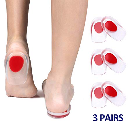 MaStrap 3 Pairs Gel Heel Cups Plantar Fasciitis Inserts Silicone Pads Cushion for Bone Spurs Pain Relief Protectors of Sore Bruised Feet Best Insole Gels Treatment (Small/Medium)