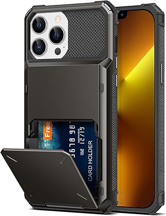 iPhone 13 Pro Max Wallet Case - 5 Card Slots, Flip Cover, ID Slot, Dual Layer Anti-Scratch, Protective Bumper, 6.7" Gunmetal Bronze