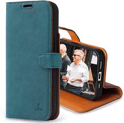 Snakehive Leather Wallet for iPhone 15 - Real Leather Wallet Phone Case - Genuine Leather with Viewing Stand and 3 Card Holder - Flip Folio Cover with Card Slot (Teal)