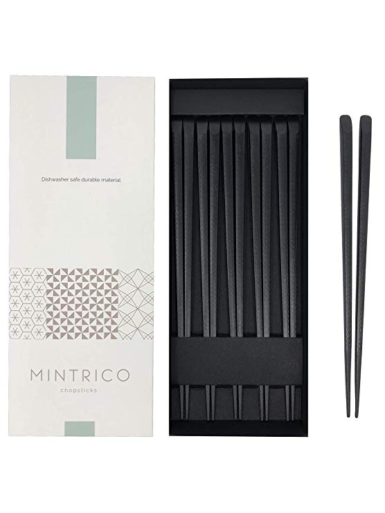 Mintrico Reusable Chopsticks Luxury Japanese Style 5 Pair Set Dishwasher Safe (Dashed)