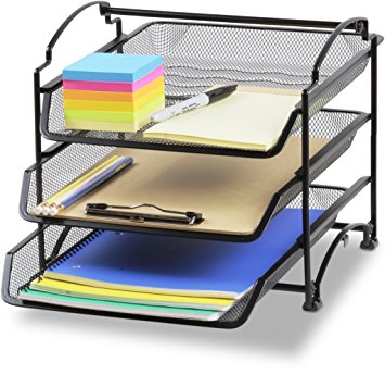 SimpleHouseware 3 Tier STACKABLE Desktop Document Letter Tray Organizer, Black