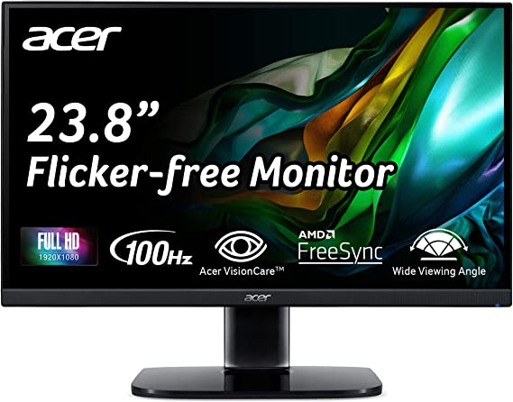 Acer KC242Y Hbi 23.8" Full HD (1920 x 1080) Zero-Frame Gaming Office Monitor | AMD FreeSync Technology | 100Hz | 1ms (VRB) | Low Blue Light | Tilt | HDMI & VGA Ports