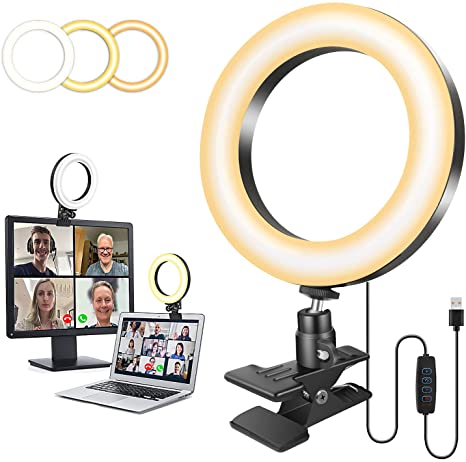 6.3" Led Ring Light with Clips for Laptop,Video Conference Lighting,Selfie Light Ring with 3 Modes&10 Dimmable Webcam Zoom Light for PC Monitor/Mac Book/New iMac/Makeup/YouTube/Photography/TiK Tok