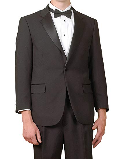 New Mens Classic Black 5 Piece 1 Button Tuxedo (with Shirt, Bow Tie, Cummerbund)