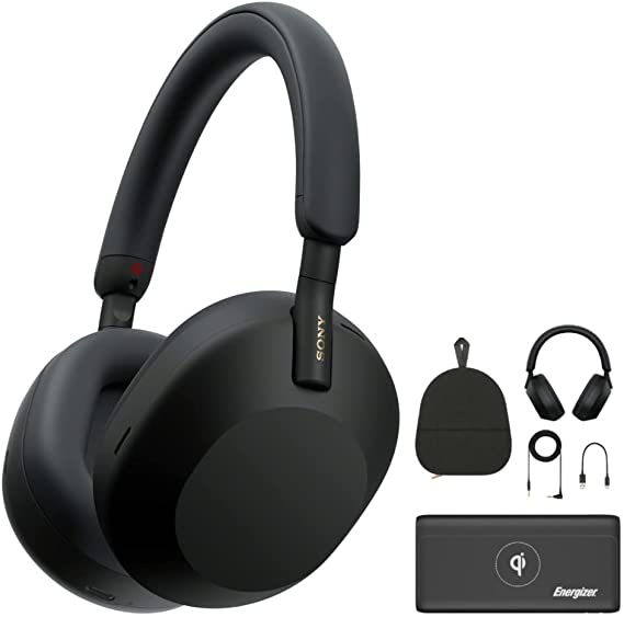 Sony WH-1000XM5 Wireless Noise Canceling Over-Ear Headphones (Black) with Wireless Over-Ear Headphone Accessory Bundle (2 Items)