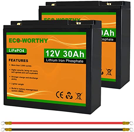 ECO-WORTHY (2 pack) 12V 30Ah LiFePO4 Lithium Iron Deep Cycle Rechargeable Battery with Built-in BMS, 3000  Life Cycles, Perfect for RV, Boat, Kids Scooters, Power Wheels, Tool Trailer, etc