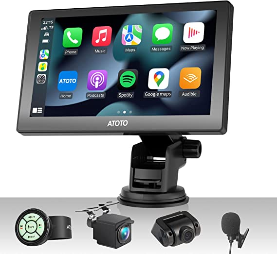 ATOTO P8 7inch On-Dash Car GPS Navigation, Wireless CarPlay & Wireless Android Auto, with 1080P Dual Recording Cameras, Support Up to 128G SD, WDR & Auto Dimmer, Remote Control, Fast Charge, P807PR