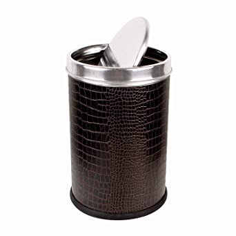 OPR Stainless Steel Leather Swing Dustbin With Lid| Trash Can With Lid For Home, Bedroom, Washrooms, Office And Kitchen 10 litres (8 X 12 inch) Brown