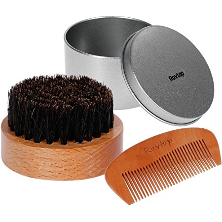 Rovtop Round Beard Brush and Comb, Boar Bristles Beard Brush Perfect for Short Medium Long Beard Comb Set Kit and for Men's Fashion and Health