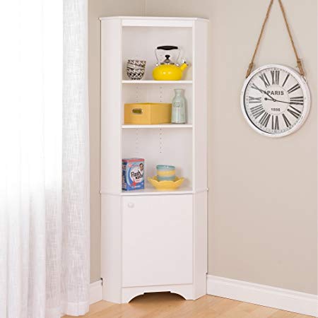 Prepac Elite Winslow White Tall 1-Door Corner Storage Cabinet Closet Shelf Wall