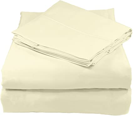 Whisper Organics 100% Organic Cotton Bed Sheet Set, 500 Thread Count, 4 Piece: Fitted Sheet, Flat Sheet + 2 Pillowcases - GOTS Certified (Queen, Natural)