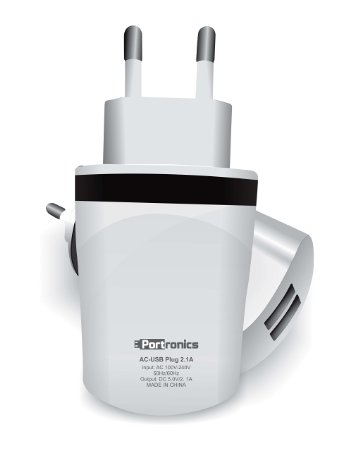 Portronics 2.1 Dual USB Charger (White) For Mobile