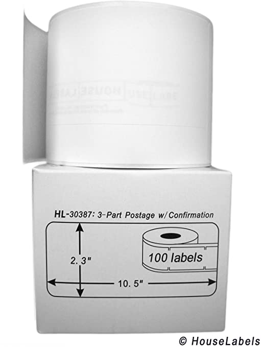 6 Rolls; 100 Labels per Roll of Compatible with DYMO 30387 3-Part Internet Postage Labels (2-5/16" x 10-1/2")