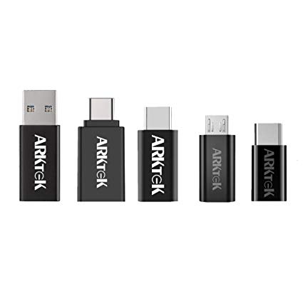 ARKTEK USB-C Adapters USB Type C (Thunderbolt 3) to Micro USB (Male to Female/Female to Male) USB 3.0 (Male to Female/Female to Male) USB-C to iOS Cable Converter (Pack of 5, Black)