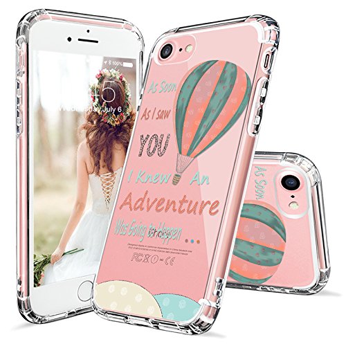 iPhone 7 Case, iPhone 8 Cover, MOSNOVO Adventure Quotes with Hot Air Balloon Clear Design Transparent Plastic Hard Case with TPU Bumper Protective Case Cover for iPhone 7 (2016) / iPhone 8 (2017)