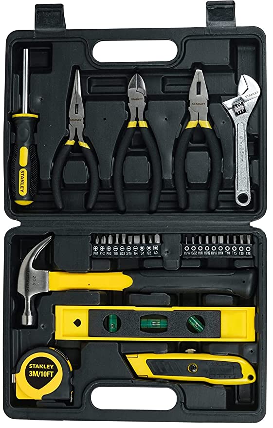 STANLEY STHT74982 Small Home Tool Kit For Home & DIY Use(30-pieces) - Includes Screwdriver, Hammer, Wrench, Pliers, Measurement Tape, Knife, Magnetic Drivers, Tool Box