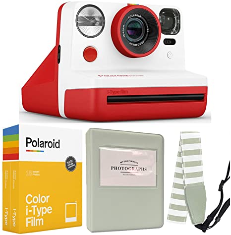 Polaroid Now i-Type Camera - Red   Polaroid Color Film for i-Type - Double Pack   Grey Album   Neck Strap