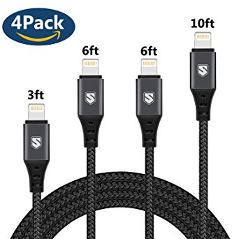 iPhone Charger Sundix Lightning to USB Cable 4Pack 3FT 6FT 6FT 10FT Nylon Braided 8 Pin Charging Cable Cord for iPhone X/8/8 Plus/7/7 Plus/6/6s Plus/SE/5/5s/5c, iPad, iPod and More (Black)