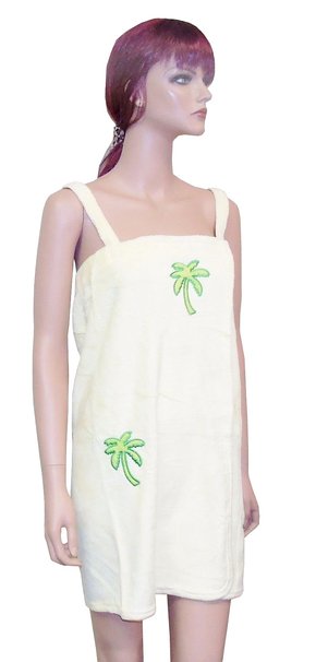 Ladies Wrap with Shoulder Straps - Yellow Polyester Fleece with Palm Trees.