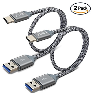 Type C Cable Short, Type A to USB C 3.0, TITACUTE USB-C Cable 1FT [2 Pack] Durable Nylon Braided Cords USB 3.0 Sync Cable Fast Charging Cable for Android LG G6 V20 Galaxy s8 Plus OnePlus 3T Grey