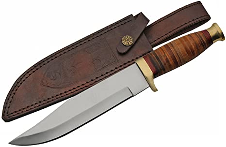 SZCO Supplies Stacked Leather Bowie Knife Hunting Knife