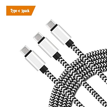 USB Type C Cable 3pack 6.5Ft Long Braided Fast Quick Charger Cord for Samsung Galaxy S9 S8 Plus Note 8, Google Pixel 2 XL, LG V30 V20, ZTE Spark Blade Zmax Pro Max Duo LTE XL, Moto G6 Z Z2 Play Force