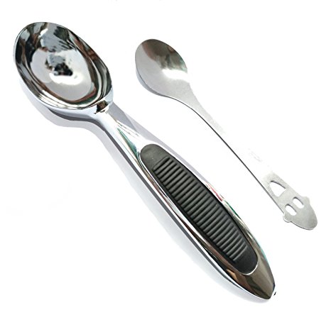 Ice Cream Scoop, Alled Fruit Dig Ball Scooper Spoon Carving Ice Cream Melon Baller Cutter Carver Corer Stainless Steel Non-slip Grip Dishwasher Safe with a Gift Drink Spoon (Ice Cream Scoop)