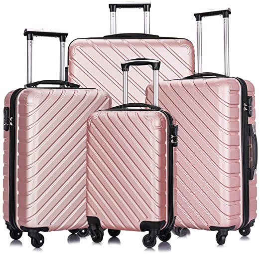 4 Pcs Luggage Set Trolley Spinner Suitcase Hardshell Travel Bag 18" 20" 24" 28" W/ Covers& Hangers (Pink)