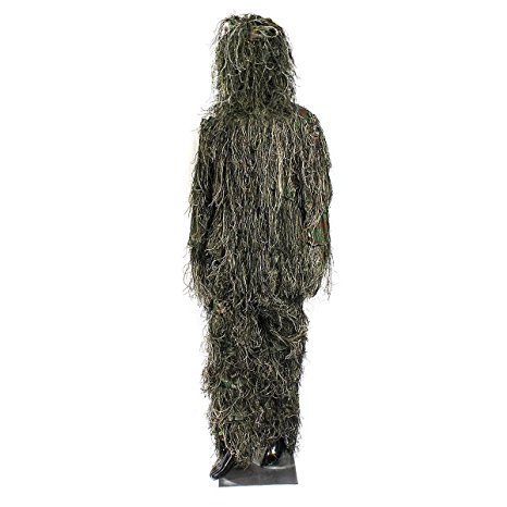 OUTERDO Woodland and Forest Design Ghillie Suit Military Leaf Hunting Camo Tactical Camouflage Clothing Ghillie Suit Free Size for Hunting, Shooting, Airsoft, Wildlife Photography Halloween and so on.