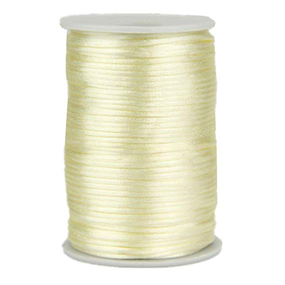 OZXCHIXU 2mm x 100 Yards Satin Nylon Trim Cord, Rattail, Chinese Knot, Kumihimo Cord (Cream Color)