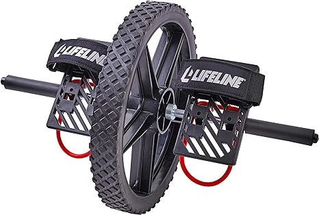 Lifeline Power Wheel for at Home Full Body Functional Fitness Strength Including Abs & Core, Lower Body and Upper Body with Foot Straps for More Workout Options, black/red (LLPW-1)