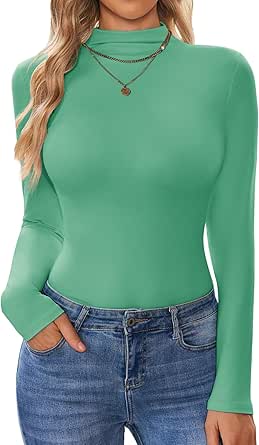 Ekouaer Turtleneck Shirt Women Long Sleeve Mock Neck Slim Fit tops Thermal Base Layer Soft Lightweight Stretch Undershirts