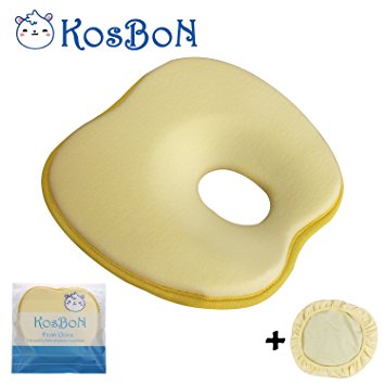 KSB 9 Inches Yellow Soft Memory Foam Baby Pillow Head Positioner Neck Support,Prevent Flat Head Syndrome For 3 Months To 1 Year Old Infant (Apple Shape,Includes Pillow Case)