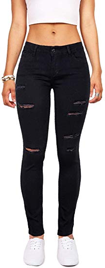 Women's Juniors Distressed Denim Jeans High Waisted Stretch Ripped Skinny Jegging Pants