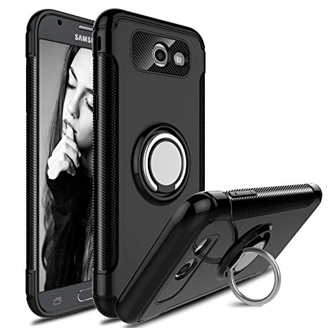 Galaxy J7 2017 Case, J7 Sky Pro Case, J7 Perx Case, Elegant Choise Hybrid Dual Layer 360 Degree Rotating Ring Kickstand Defender Protective Case with Magnetic Case Cover for Samsung J7 2017 (Black)