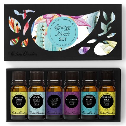 Synergy Blends- (Breathe Easier, Good Night, Hope, Relaxation, Stress Relief and Sunshine Spice) Top 6 Basic Therapeutic Grade Aromatherapy Sampler Pack 100% Pure Therapeutic Grade Essential Oil Gift Set- 6/10 ml