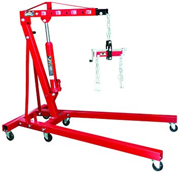 Torin Big Red Steel Engine Hoist / Shop Crane with Foldable Frame and Engine Leveler, 2 Ton (4,000 lb) Capacity